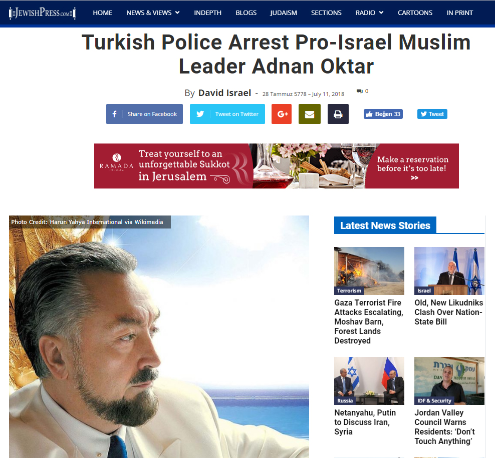 İsrail basınının Adnan Oktar ilgisi