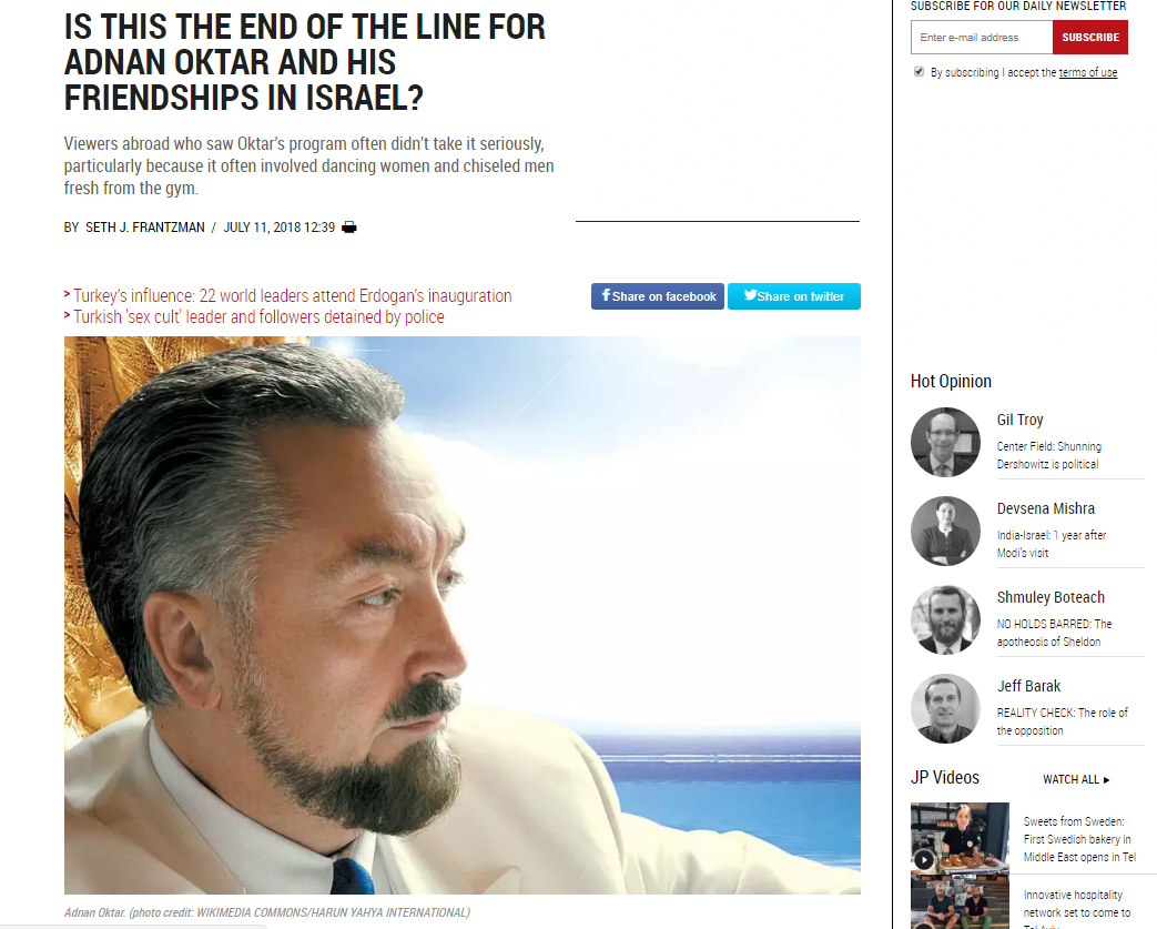 İsrail basınının Adnan Oktar ilgisi