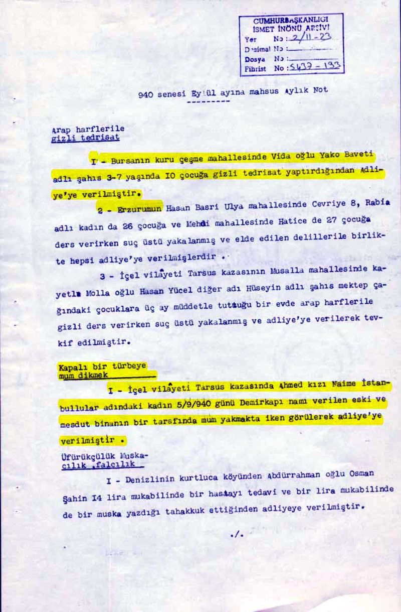 Tek parti zulmünün sadece müslümanlara değil topyekün baskıcı olduğunun belgeleri yayınlandı