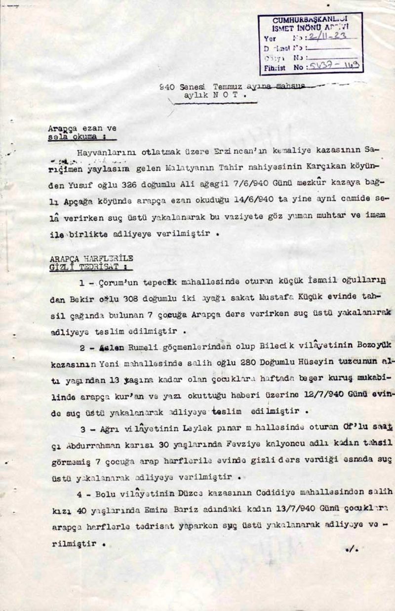 Tek parti zulmünün sadece müslümanlara değil topyekün baskıcı olduğunun belgeleri yayınlandı