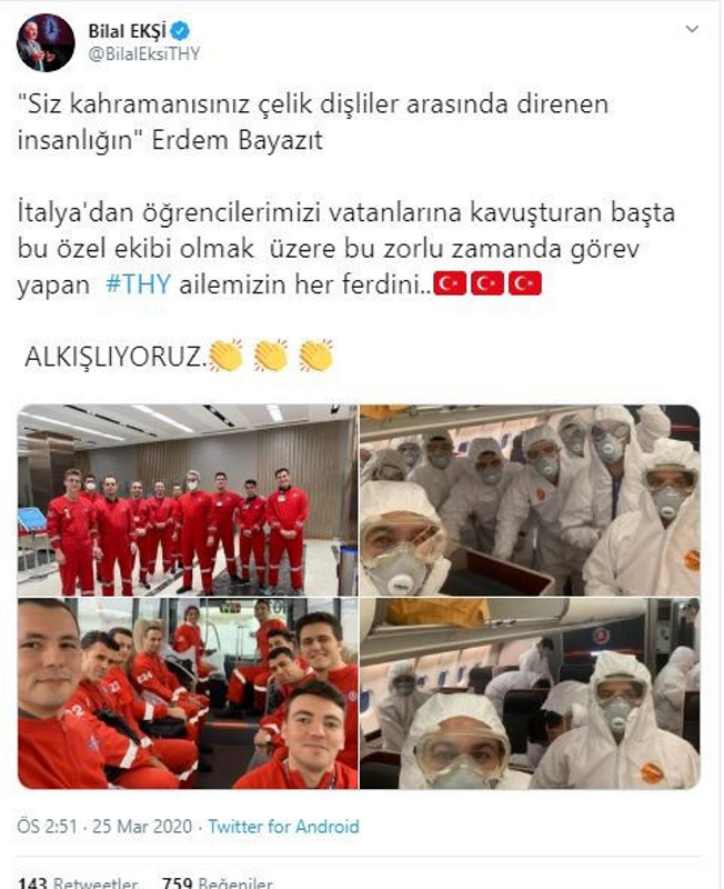 THY ekipleri özel kıyafetlerle Türk öğrencileri yurda taşıdı