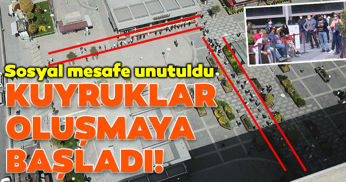 Beylikdüzü'nde bir AVM önünde kuyruklar oluştu! Sosyal mesafe ...