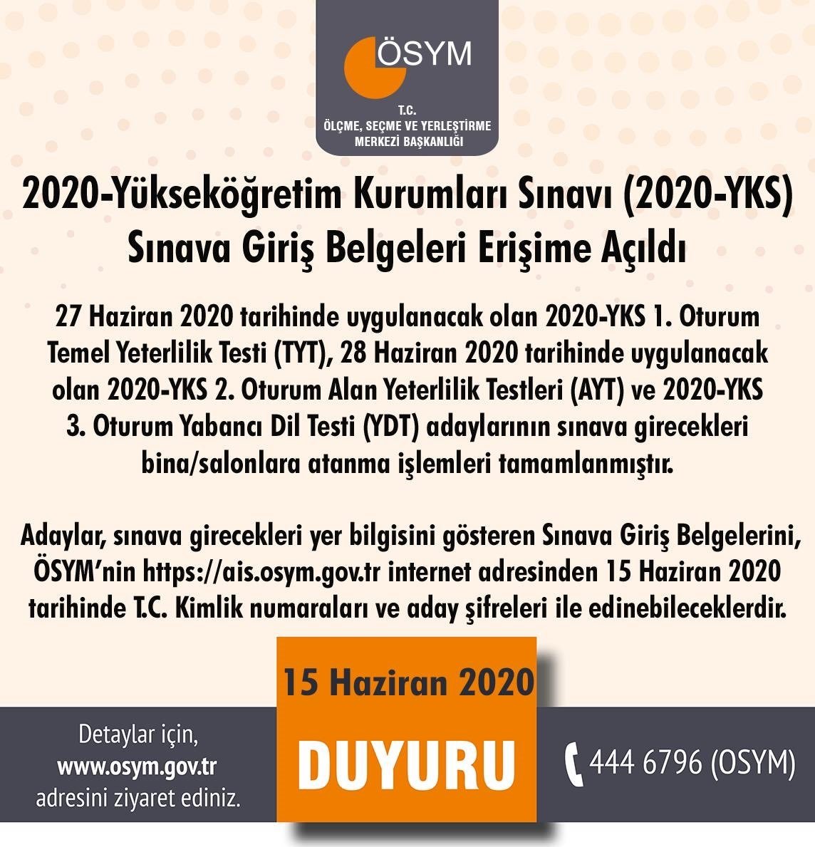 Son Dakika Haberi: YKS sınav giriş yerleri açıklandı! 2020 ÖSYM giriş ile YKS sınav giriş yerleri belgesi sorgulama