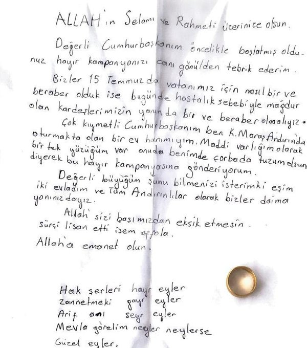 Milli Dayanışma Kampanyası’na yüzüğünü bağışlamıştı! Başkan Erdoğan’dan anlamlı hediye
