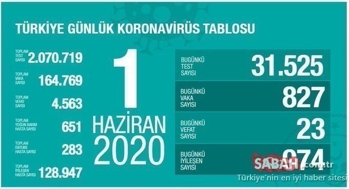Türkiye günlük koronavirüs tablosunda son dakika rakamları! Corona virüsü yeni vaka ve ölü sayısı kaç? 24 Haziran 2020
