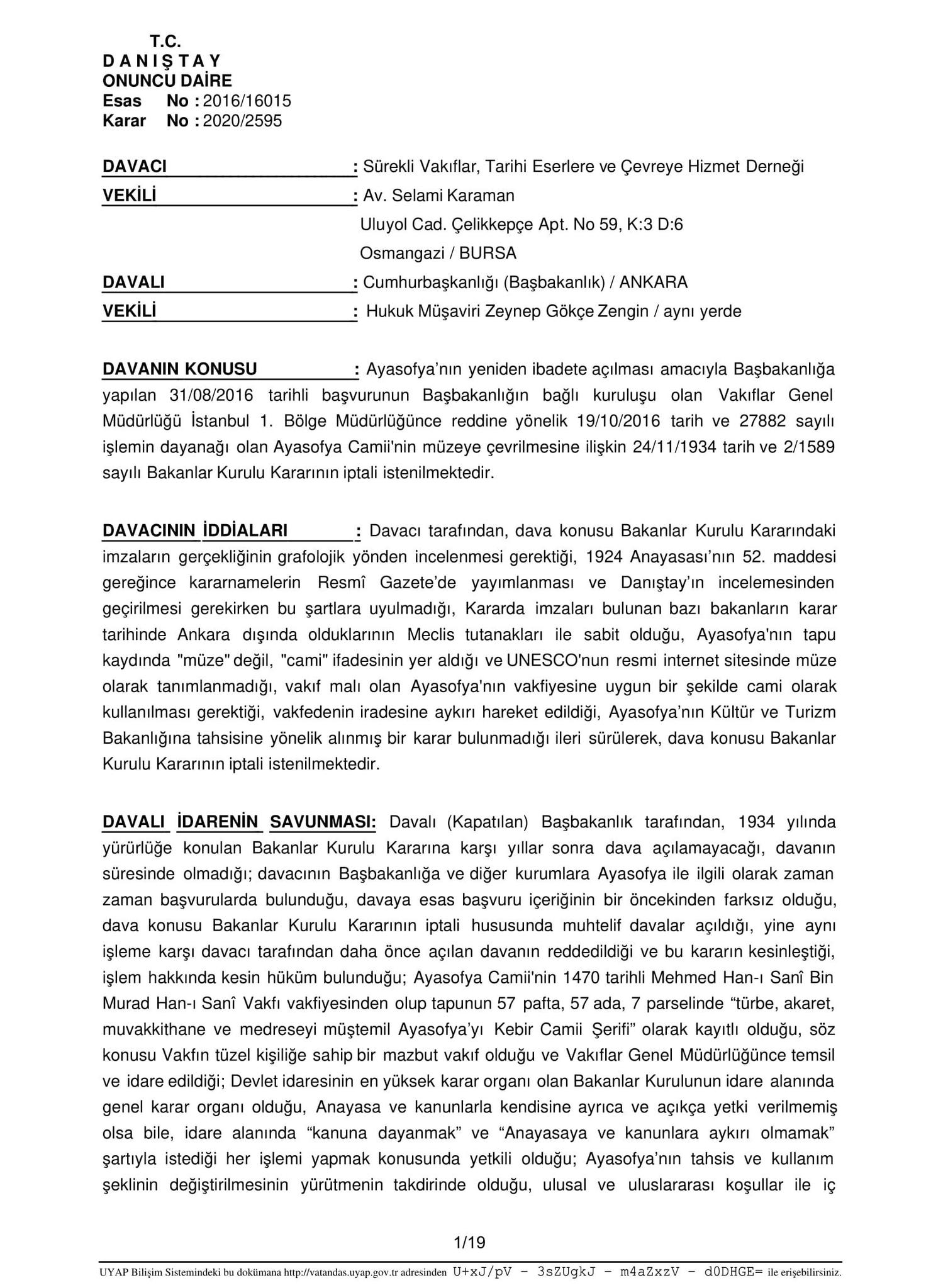 SON DAKİKA! Danıştay’ın Ayasofya kararı ilk kez SABAH’ta... İşte Danıştay’ın o kararı