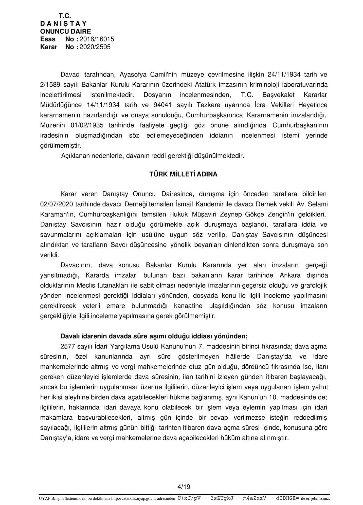 SON DAKİKA! Danıştay’ın Ayasofya kararı ilk kez SABAH’ta... İşte Danıştay’ın o kararı