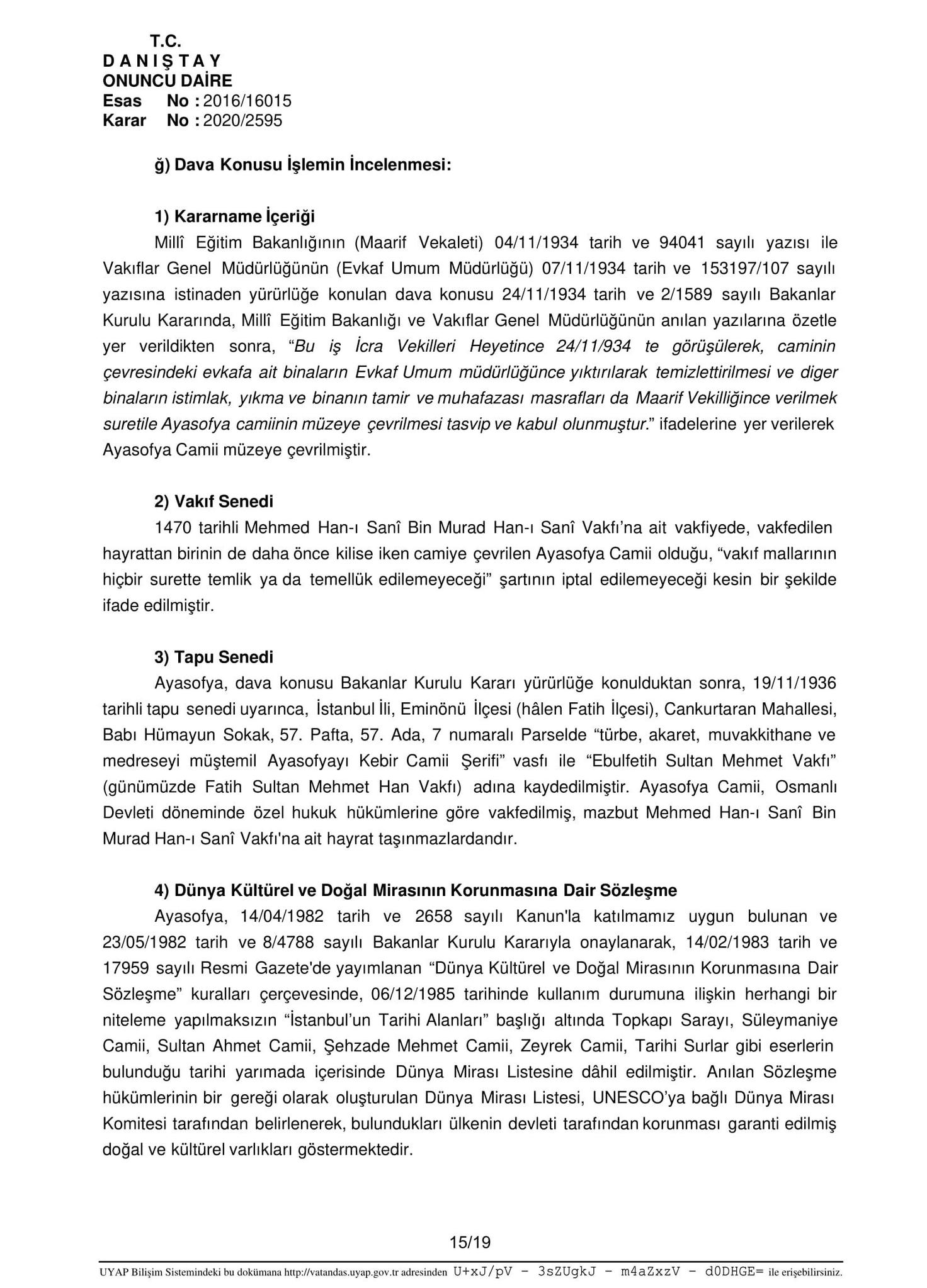SON DAKİKA! Danıştay’ın Ayasofya kararı ilk kez SABAH’ta... İşte Danıştay’ın o kararı