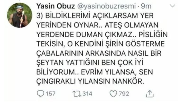 SON DAKİKA HABER: Survivor Yasin’den Nisa ile ilgili zehir zemberek paylaşımlar! Senin gibi kindar ve nankör...