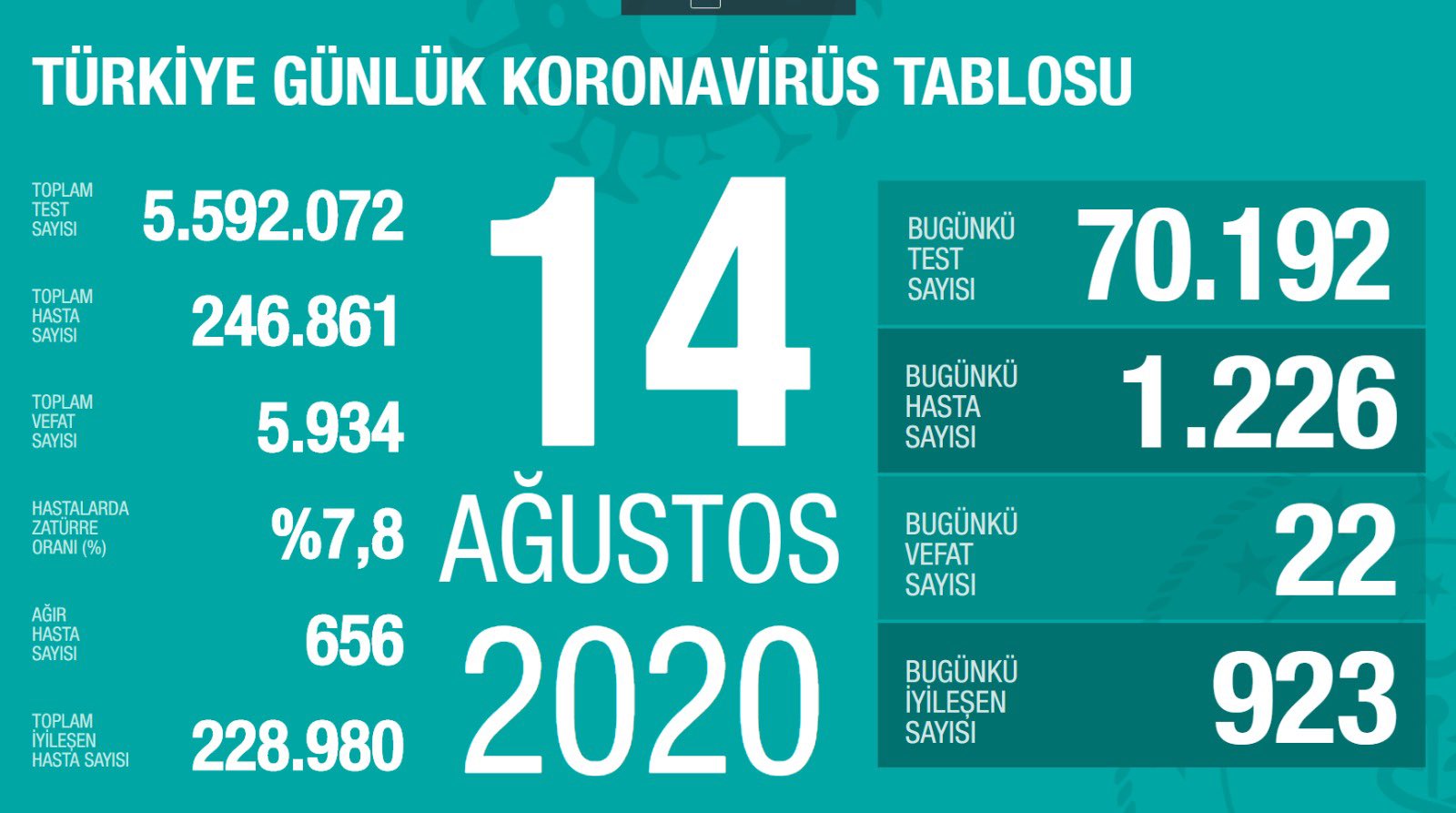 SON DAKİKA! Türkiye’de corona virüs ölü ve vaka sayısı kaç oldu? 18 Ağustos 2020 Salı Türkiye corona virüsü günlük son durum tablosu