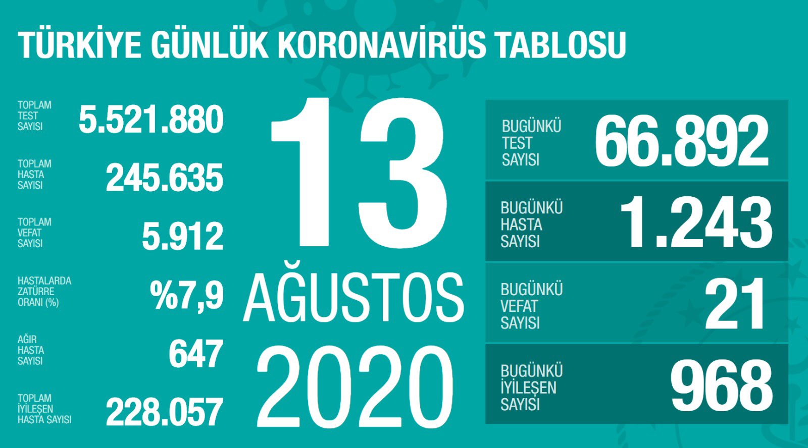 SON DAKİKA! Türkiye’de corona virüs ölü ve vaka sayısı kaç oldu? 18 Ağustos 2020 Salı Türkiye corona virüsü günlük son durum tablosu