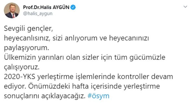YKS tercih sonuçları ne zaman açıklanacak? ÖSYM Başkanı Aygün’den 2020 YKS tercih yerleştirme sonuçları açıklaması!