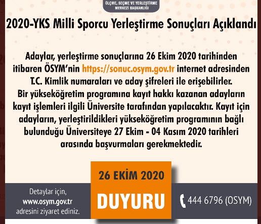 ÖSYM duyurdu: YKS milli sporcu yerleştirme sonuçları açıklandı! 2020 YKS milli sporcu yerleştirme sonuçları hızlı sorgulama ekranı