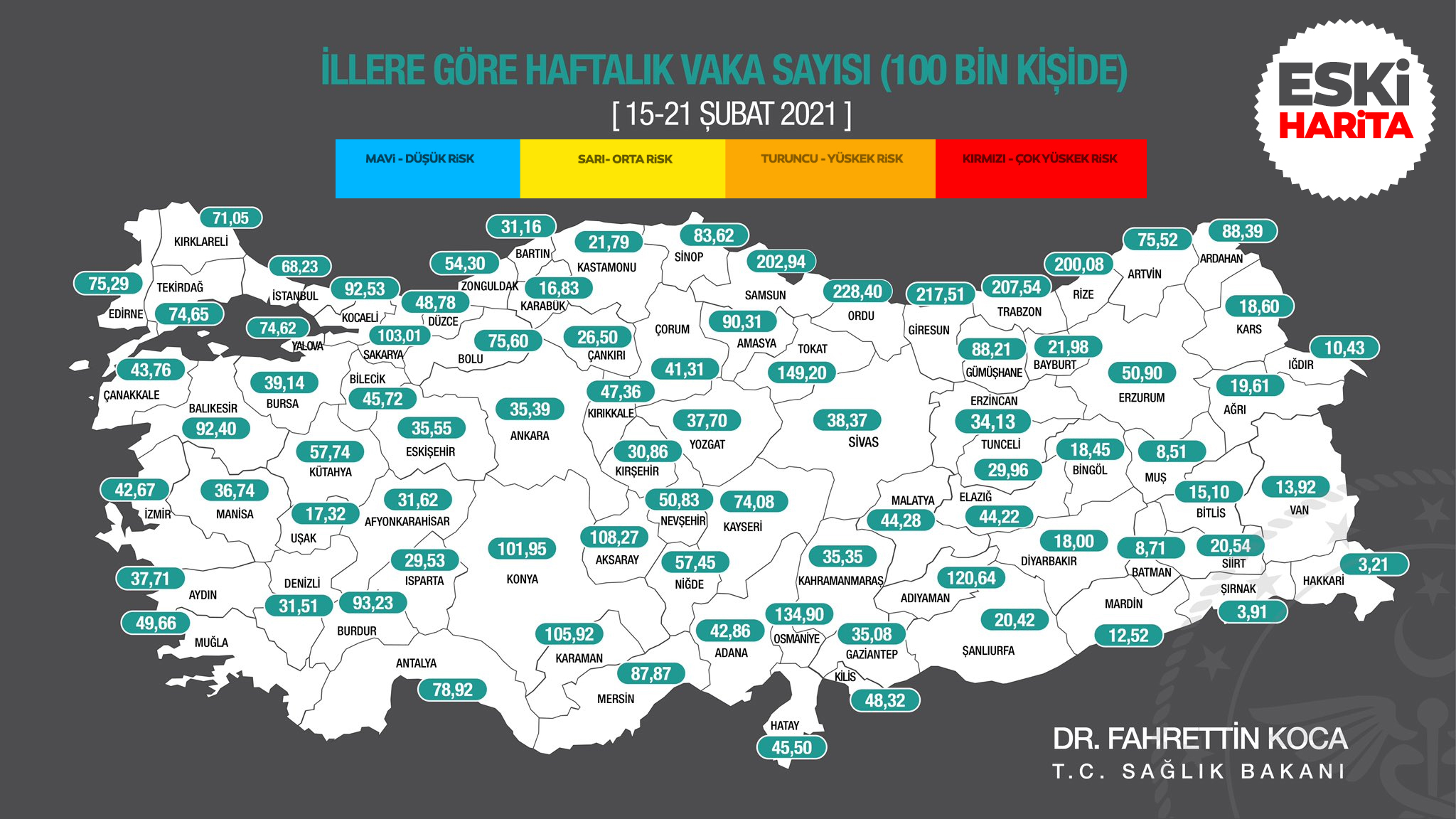 Renk haritasında son dakika | İşte Türkiye’nin il il ve güncel koronavirüs risk haritası renk kodları!