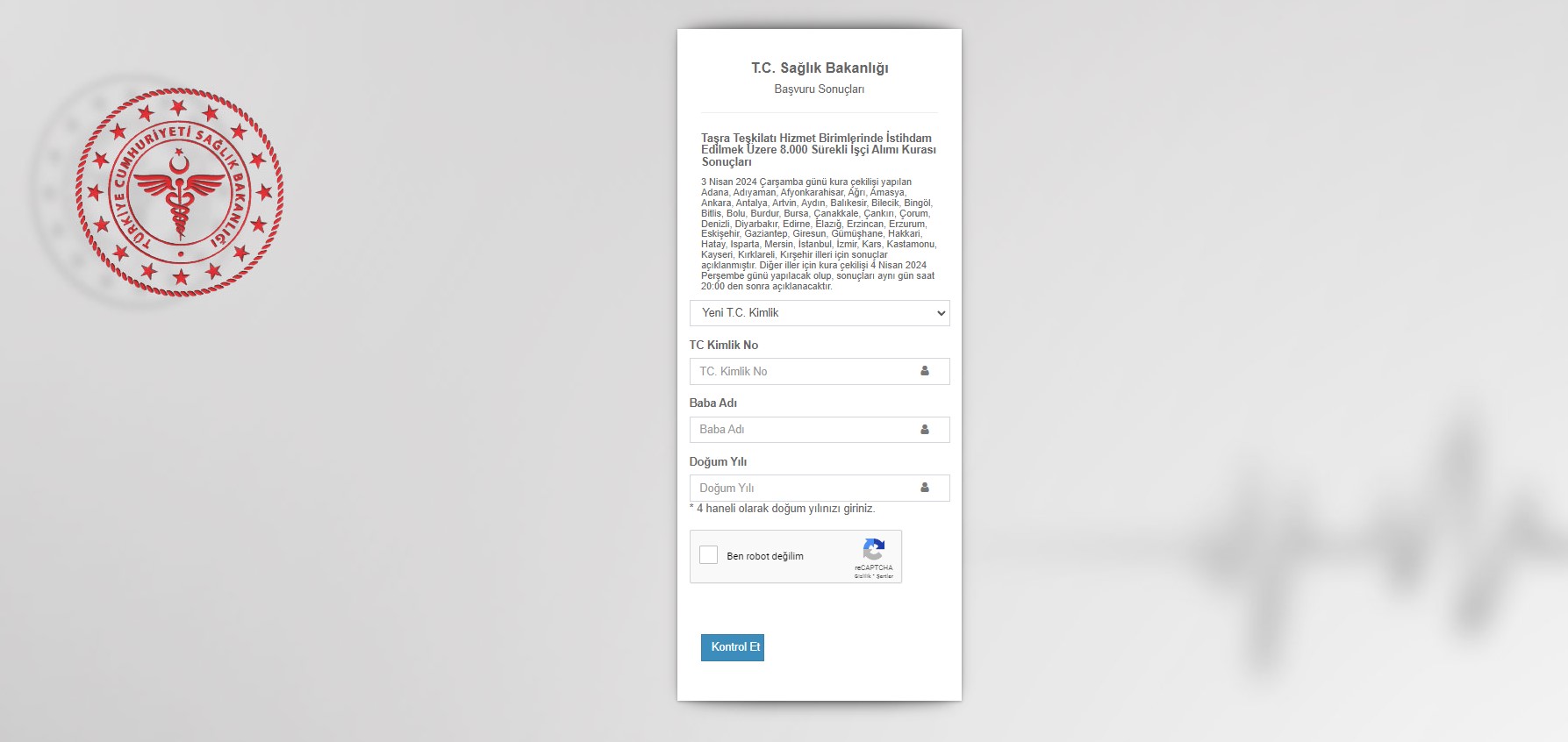 Sağlık Bakanlığı kura sonuçları sorgulama işçi sonuç ekranında! Sağlık Bakanlığı 8 bin işçi alımı asil-yedek isim listesi tıkla-öğren