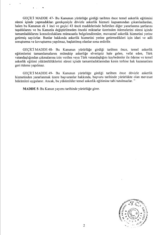 İşte bedelli askerlik tasarısı