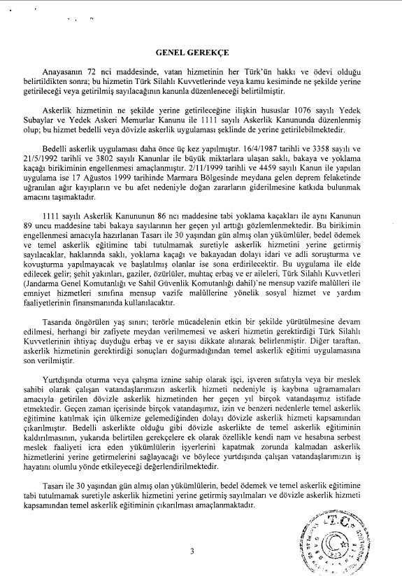İşte bedelli askerlik tasarısı