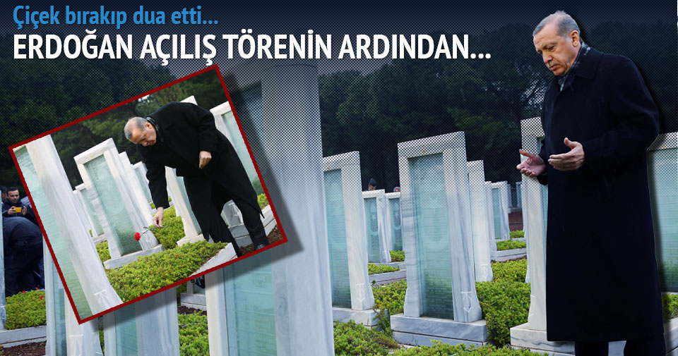 Erdoğan Şehitler Abidesi’ne çiçek bırakıp dua etti