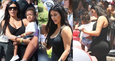 Kim Kardashian çocuk partisine sütyensiz katıldı