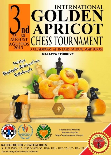 3.uluslararası Altın Kayısı Satranç Turnuvası 25 - 30 Ağustos’ta Yapılacak