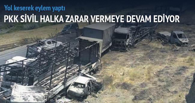 PKK’lılar 2 yerde 15 aracı yaktı