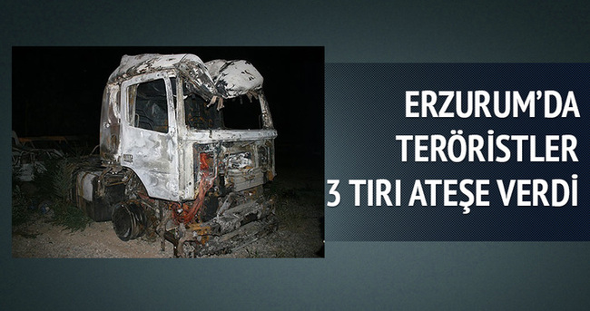 Erzurum’da teröristler 3 tırı ateşe verdi