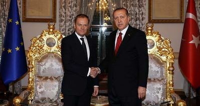 Cumhurbaşkanı Erdoğan, AB Konseyi Başkanı Tusk ile görüşüyor