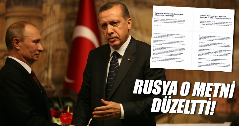Kremlin Erdoğan’ın mektubunu düzeltti