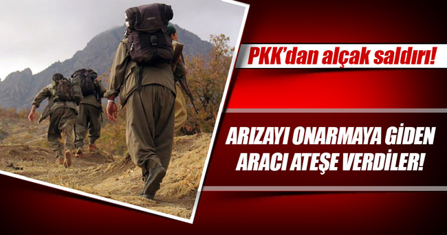 PKK’lı teröristler elektrik arıza aracını yaktı!
