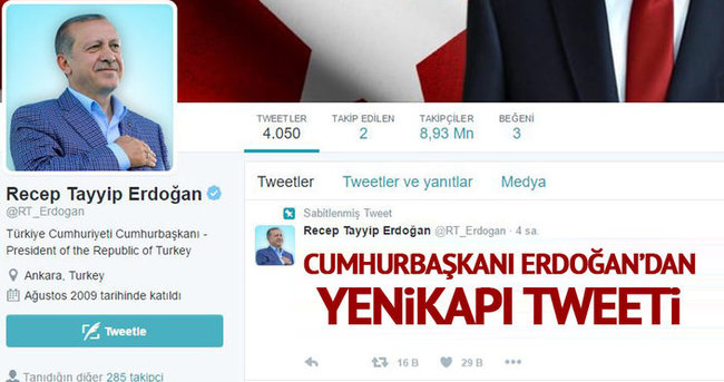 Cumhurbaşkanı Erdoğan’dan Yenikapı tweeti!