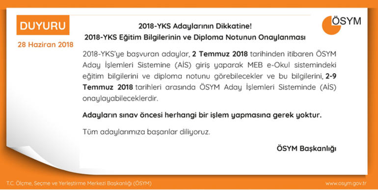 ÖSYM duyurdu: YKS sınav giriş belgesi! - 2018 YKS ne zaman, saat kaçta? Giriş yerleri sorgulama...