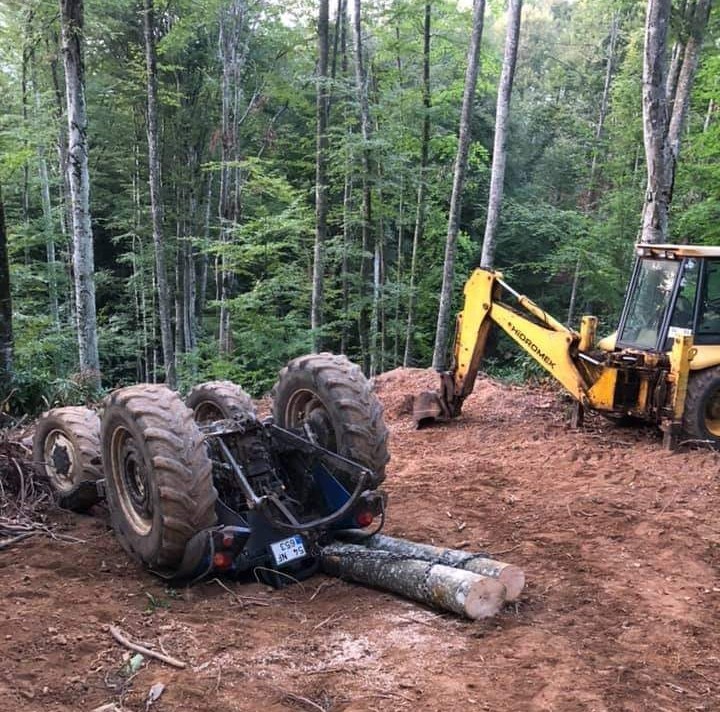 Sakarya’da ağaç yüklü traktör devrildi: 1 yaralı