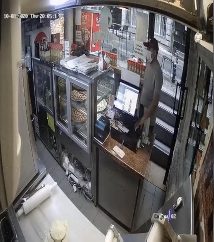 Özel Pizza siparişi verip cep telefonu çalan hırsız kamerada
