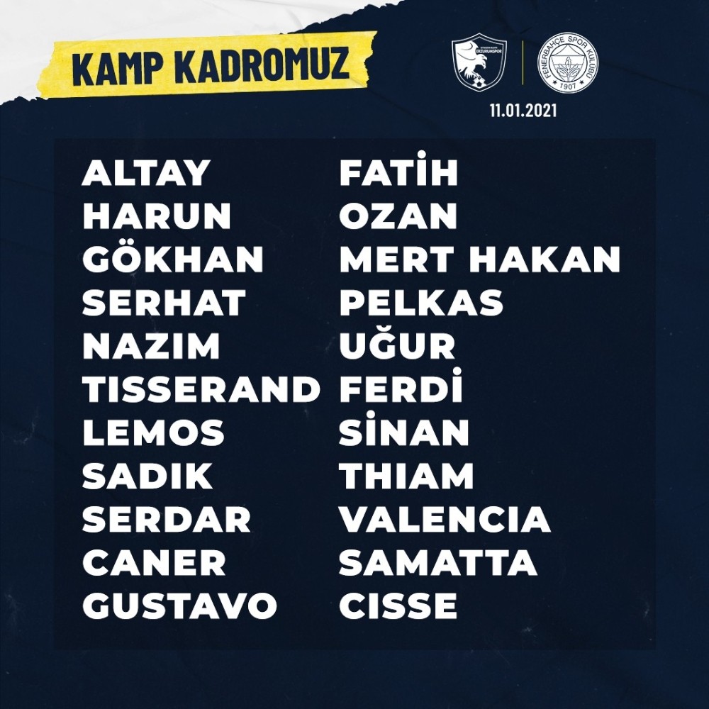 Fenerbahçe’nin BB Erzurumspor maçı kadrosu belli oldu