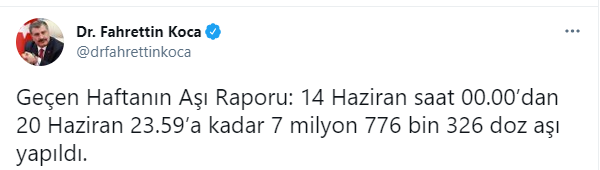 SON DAKİKA! Bakan Koca duyurdu: 1 haftada 7 milyon 776 bin 326 doz aşı yapıldı