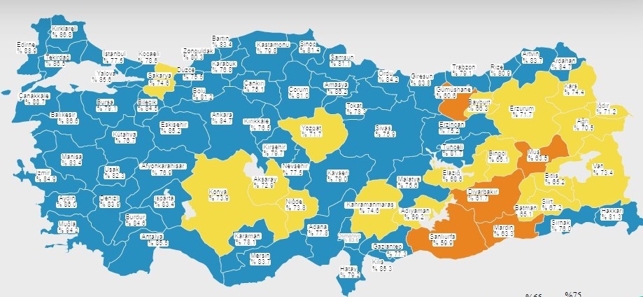 Erzincan’da Covid-19 aşılama oranı arttı, kentin haritada ki rengi mavi oldu