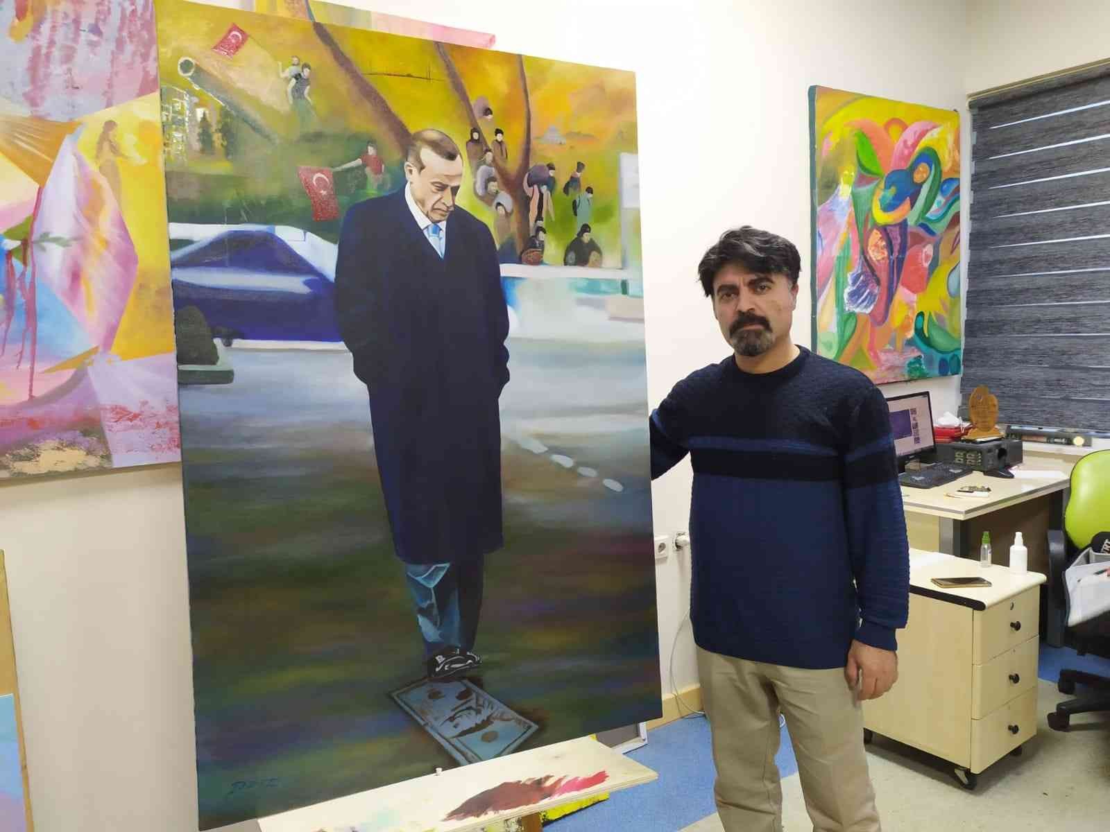 Suriyeli ünlü ressamdan Cumhurbaşkanına anlamlı tablo #gaziantep
