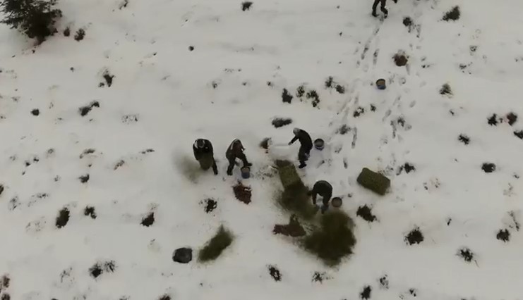 Karlı kaplı dağlara yabani hayvanlar için yem bırakıldı #burdur