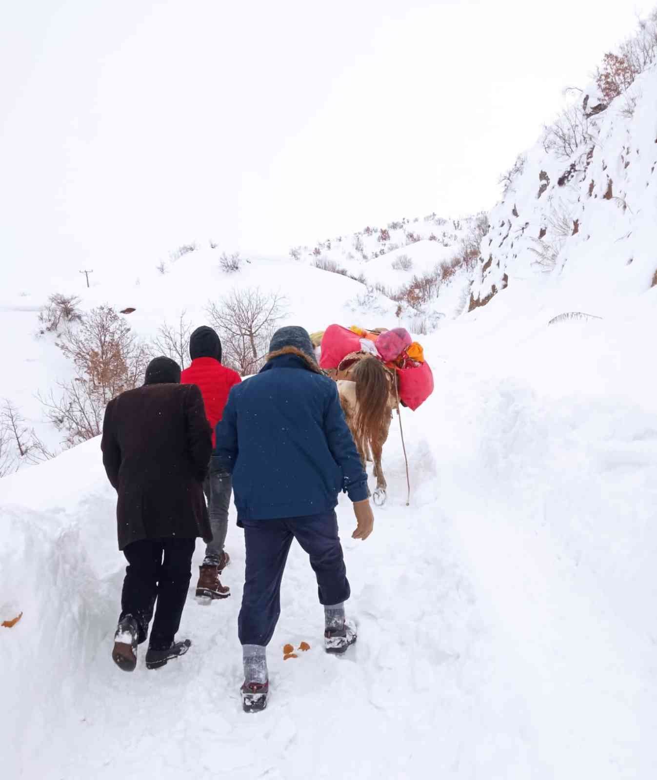 Kar nedeniyle yolları kapanan köylüler at ile erzak taşıdı #elazig
