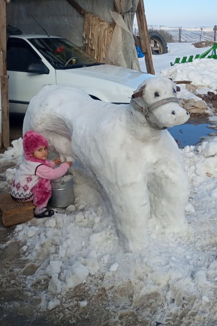 Torununa kardan inek yaptı