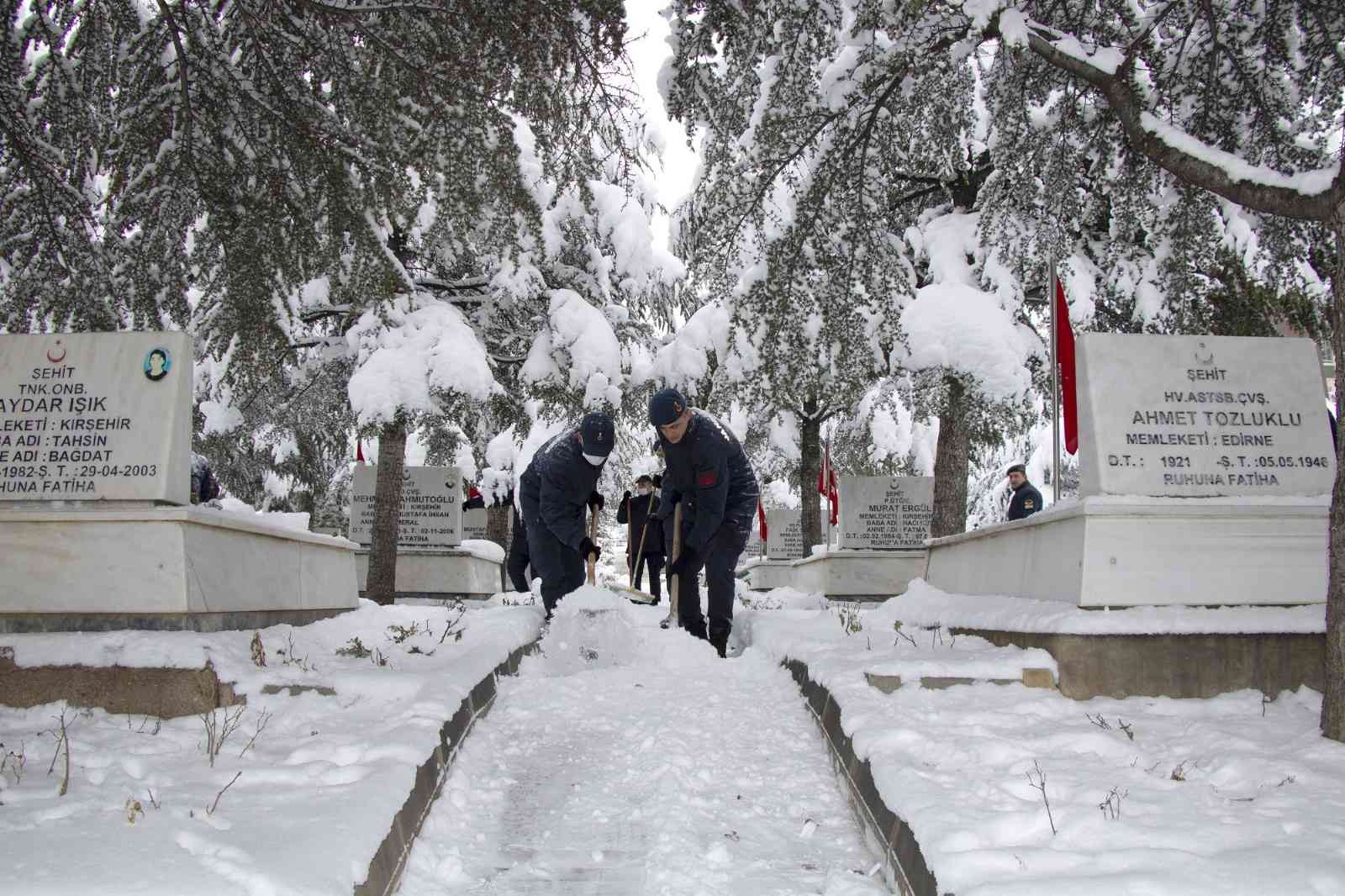 Jandarma personeli Şehitlikte kar temizliği yaptı #kirsehir