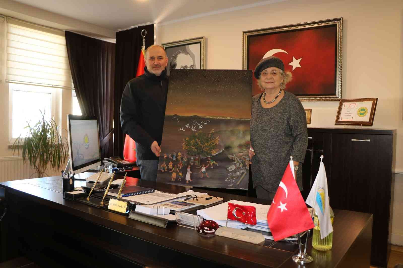 Marmara depremini anlatan tablosunu Soyer’e hediye etti