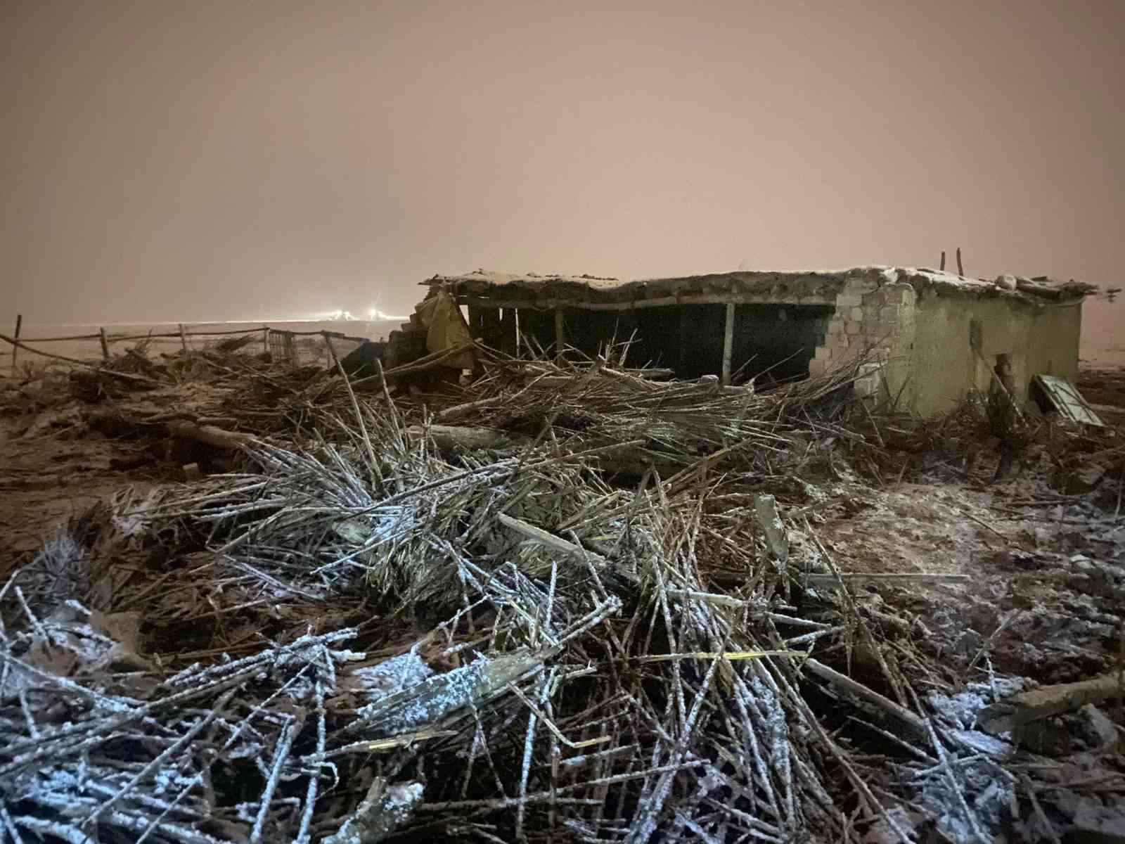 Kar yağışına dayanamayan ağıl çöktü: 13 hayvan telef oldu