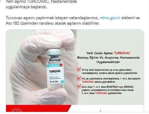 Yerli aşı Turcovac’a davet #malatya