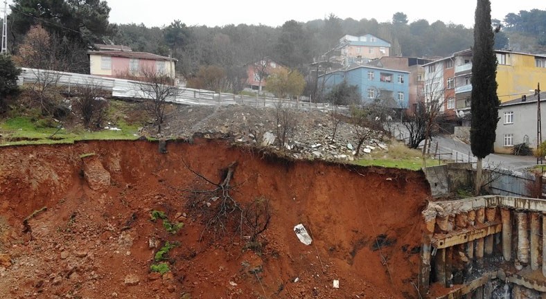 Kartal’da şiddetli yağış inşaatta toprak kaymasına neden oldu #istanbul