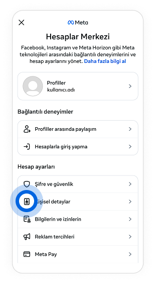 Hesaplar Merkezi'ne ve sonra Kişisel detaylar'a dokunun