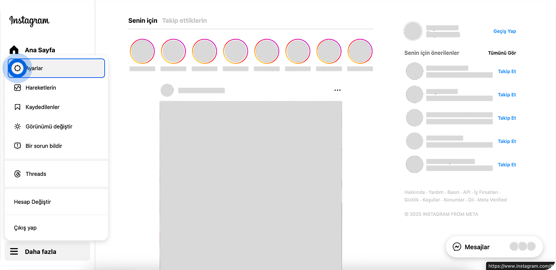 Sol menüde üstteki “Ayarlar” butonuna tıklayın