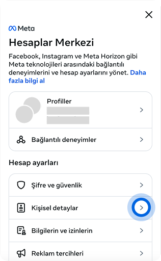 Sol taraftaki menüden “Kişisel detaylar” butonuna tıklayın