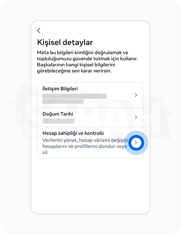 Kişisel detaylar başlığı altındaki seçeneklerden “Hesap sahipliği ve kontrolü”ne tıklayın