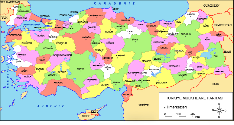 Turkiye Haritasi Ve Illeri Turkiye Siyasi Haritasi Ile Renkli Sehir Isimleri